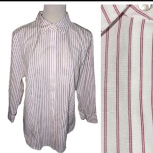 Talbots White And Pink Pinstripe Fitted Wrinkle Resistant Dress Shirt Size 12